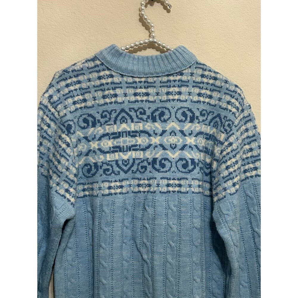 Vintage Blue Knit Sweater 1980's Jantzen Pullover Cable Knit - Picture 7 of 7